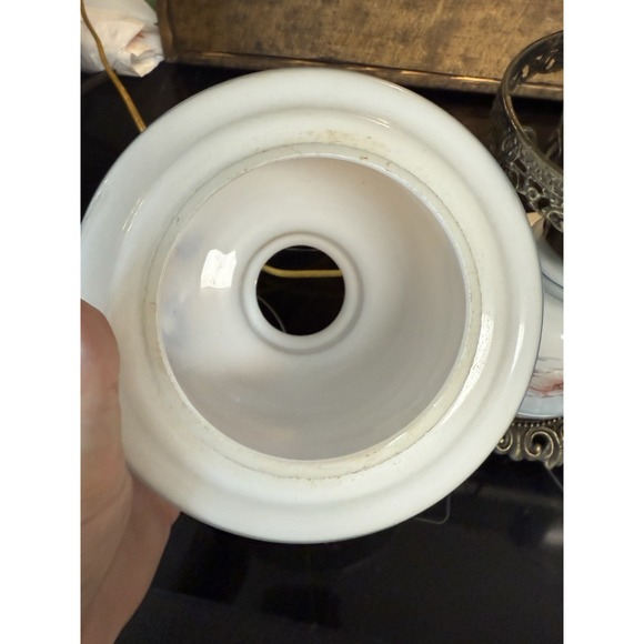 Title: Vintage Floral Glass Hurricane Table Lamp with Brass-Tone Base – Works - Picture 11 of 15